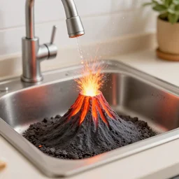 there is a miniature volcano erupting from my kitchen sink