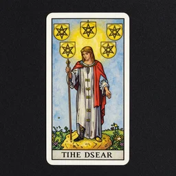 a painting of nine of pentacles tarot card by austin osman spare and jean delville