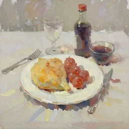 oil painting of breakfast, thick strokes