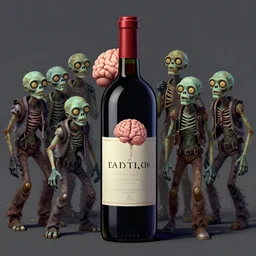 a hyper intelligent brain locked up in a bottle of wine guarded by no - brainer zombies by artstation, deviantart, artfol, artslant artbox, cgsociety, gfxartist, artful, zatista, artpal, instagram, blendernation, frank stella, beeple, giger, kopera, zawadzki, synth - wave,