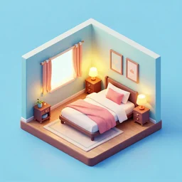 isometric art of a bedroom, kurzgesagt channel, 3 d computer generated art, kurzgesagt, isometric, good lighting