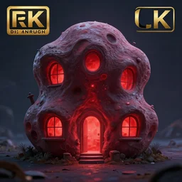 epic professional digital art of a blob shaped trypophobia house with a mysterious red glow emitting from inside, stunning, gorgeous, golden ratio, photorealistic, featured on artstation, 4k resolution