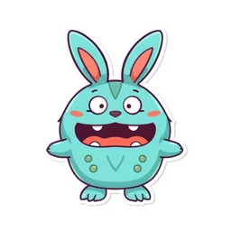symmetrical cute monster rabbit, vector sticker art, sticker, clean background, illustration, spread sheet, game icon