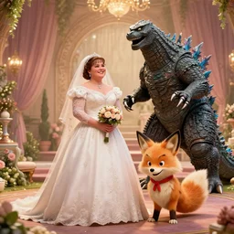 a still from My Big Fat Greek wedding, wedding, wedding, with Fox McCloud and Fox McCloud and godzilla, octane render, nvidia raytracing demo, masterpiece