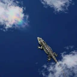 post - minimalism landscape of mastery watershed, top down view, lizard king / queen forgiveing, iridescent clouds, vibrant navy color scheme, highly detailed, in the style of romanticism, cinematic, artstation, moebius, greg rutkowski