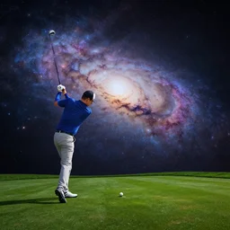 galaxy golfing, cosmic, 8k, realistic