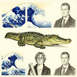 drawing of a crocodile, by william blake, by hokusai, by todd schorr, by mark ryden, by john tenniel