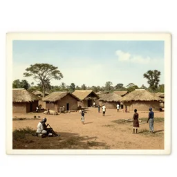high quality photography of an old west african village, photochrom print, postcard, 1 8 9 0.
