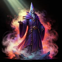 a beautiful artwork illustration, concept art sketch of a zbrush render of a wizard, volumetric fog, godrays, high contrast, high contrast, high contrast, vibrant colors, vivid colors, high saturation, by Greg Rutkowski and Jesper Ejsing and Raymond Swanland and alena aenami, featured on artstation, wide angle, vertical orientation