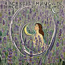 norman rockwell style, woman!!! brown hair!! lavender field! crescent moon