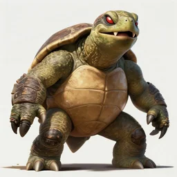 a giant angry turtle monster with a large head and tusks!!!!!! standing upright!!!, combat pose, concept art, artstation, ultrakaiju, extremely detailed!!!