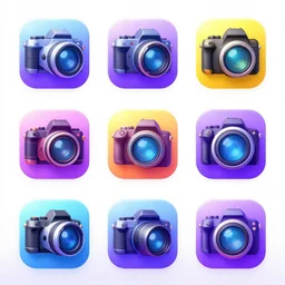 A pack of iOS icons for cyberpunk cameras, in the style of Fortnite, stylized