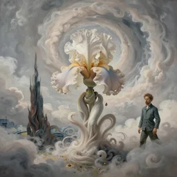 divine chaos engine by karol bak and ruan jia and vincent van gogh, desaturated moody neutral pastel colors, iris van herpen visionary dreamscape, symbolist, james jean spiraling clouds, imagination, daydreams and nightmares