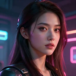 realistic, portrait of a woman, beautiful, cyberpunk, high resolution, digital art, neon, video game
