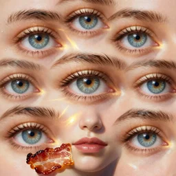 portrait of a stunningly beautiful eye, multiplied, bacon