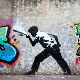4 k hd, high resolution photograph of graffiti art on a wall by artist banksy, full colour, shot with sigma f / 4. 2, 2 5 0 mm sharp lens, wide shot, high level texture render
