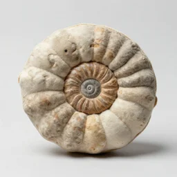 a detailed, well made handmade plush toy of an ammonite fossil.