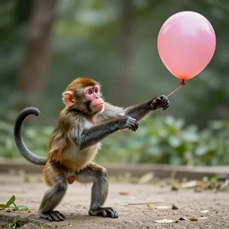 monkey throwing dart at balloon realistic art style