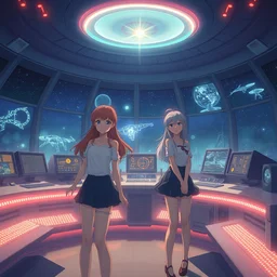 a film still of a 2 0 0 0's anime girls in the control room inside ufo, chillhop aesthetics, full body mid shot, perfect art, trending on pixiv fanbox, painted by gaston bussiere, makoto shinkai, akihiko yoshida, craig mullins, studio ghibli