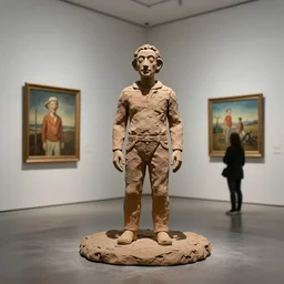 plasticine sculpture. john craxton. stop motion. salvador dali clay models. painting. room with hole in wall. minimal. visitor. photorealistic.