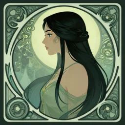 side profile centered portrait, maya ali sorcerer, by artgerm, cushart krenz, greg rutkowski. art nouveau. gloomhaven, swirly vibrant ripples, gaudy colors, sharp edges. ultra clear detailed. 8 k. elegant, intricate. tarot card by mucha.