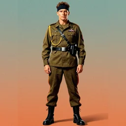 tom berenger with a military uniform and headband, full body shot, grainy, saturated, poster art, 1 9 8 7, by drew struzan