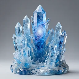blue ice crystal forest sculpture of galaxy