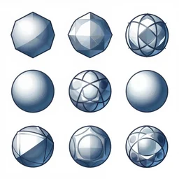 various kinds of separate big platonic shapes, digital illustration, isometry, white background, 8 k
