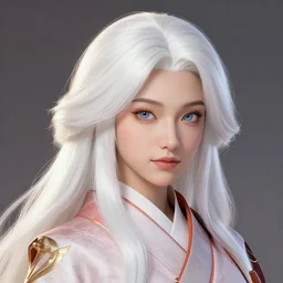 Portrait of a japanese princess young lady, with white hair!!!! beauty artwork by Overwatch Art Team, white hair