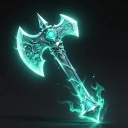 Glowing Battleaxe emanating teal energy, concept art, sharp focus, illustration, Unreal Engine, 8k, HD