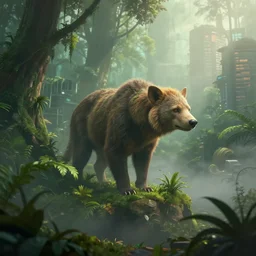 unknown animal in jungle city, volumetric light, foggy, moody, trending on artstation, detailed