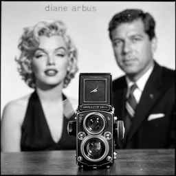 damaged photo of marilyn monroe and jfk by diane arbus, black and white, high contrast, soft focus, rolleiflex, 5 5 mm f / 4 lens