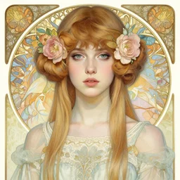 hyperrealistic detailed portrait of an e - girl. egirl, art by ernst haeckel, john william godward, hammershøi, alphons mucha, pontormo, ornamental, decorative, art nouveau pattern, lights by hopper, pastel colours,
