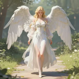 infinitely detailed concept art of angel elegantly clothed strolling through a peaceful path, artstation!! / pixiv!!! infinitely detailed