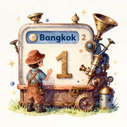 terminal 2 1 in bangkok. steampunk and magical colors. watercolor.