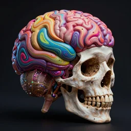 beautiful matte painting of psychedelic brain coming out of a glittering skull by dan mumford and alex gray and lisa frank, HDR, vivid color, CGsociety