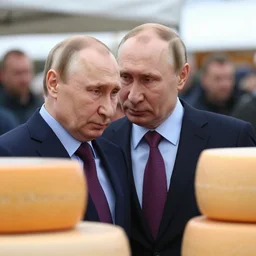 close up of vladimir putin visiting a cheese market