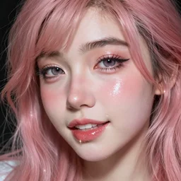 belle delphine portrait ahegao face glossy glare glitter saliva by wlop and artgerm, artstation trending