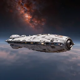 photorealistic wide shot of USCSS Nostromo spaceship, in space, bokeh, Hubble photo background, inspired by Ridley Scott, Giger, , octane render, unreal engine 4k, volumetric lighting, mist, twilight, detailed