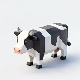 isometric 3 d render of a cow, black and white cow low poly asset