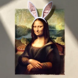 amateur deviant art recreation of the mona lisa im a bunny costume, poor drawing