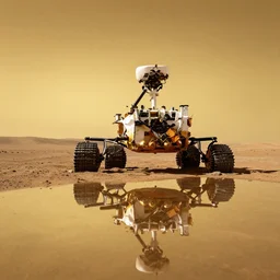 reflective gold background horizon, mars perseverance rover images