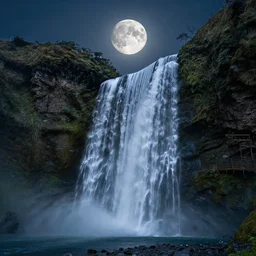 waterfall over moon