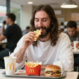 jesus spotted eating at mcdonalds, paparazzi photo