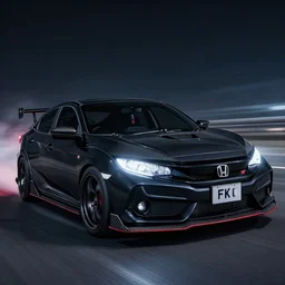 incredible digital painting of a honda civic, black, vtec turbo, 1. 0 litre, mk 1 0 license plate, fk 6, stealth, night mode, whoosh, spoiler, lights, custom exhaust, wing mirrors, carbon fibre, aerodynamics, speed, horsepower, valance splitter, sports, wheel spacers, japanese, power, sleek, digital art, electric, petrol, high detail, 8 k resolution