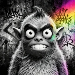 detailed closeup portrait of grey cute mr bean goblins looking funny, in the style of rob lefield and dan mumford, epic gradient, by atey ghailan, by greg rutkowski, by greg tocchini, by james gilleard, by joe fenton, by kaethe butcher, gradient neon rainbow, black and white color scheme, grunge aesthetic, graffiti tag