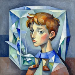 a young boy crystal cubism artwork