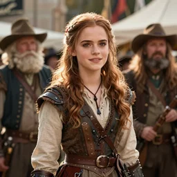 detailed ultrarealistic photography medium shot of dnd fantasy festival ethnic rustic emma watson girl warrior, leyendecker, norman rockwell, greg rutkowski, jim henson artstation cinematic, vray game of thrones