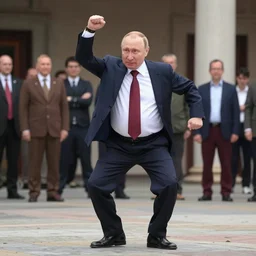 putin wearing an funny clothes and dancing by greg rutkowski