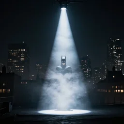 the bat signal spotlight over smoggy Gotham City, but the projection has been changed as a prank